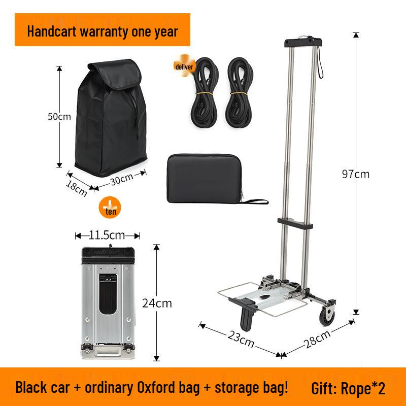 Kompakt hopfällbar vagn: Liten handkärra, Bagage- och lastvagn, Bärbar shoppinglösning.