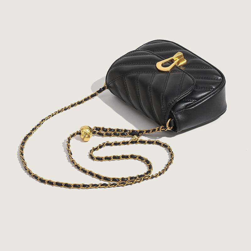 Crossbody Bag for Women, Black Chain Bag, Small Square Bag, Niche Design, High-end Texture, Single Shoulder Bag