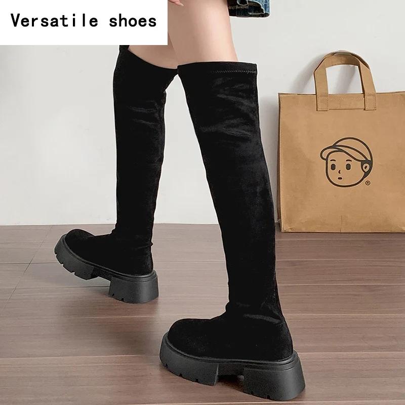Winter Stretch Sock Women's Over The Knee Boots Fashion Thick Heels Long Bootties Woman Largas Booties