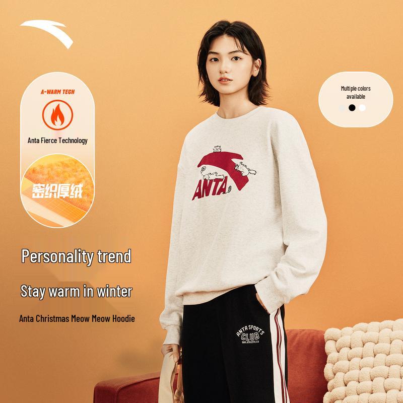 Anta Women s Cat Print Fleece Lined Pullover Hoodie XL