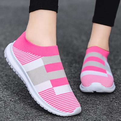 Mixed Color Knit Breathable Sneakers for Women 2024 Non Slip Soft Sole Casual Flats Woman Plus Size Slip On Sock Shoes 35-43