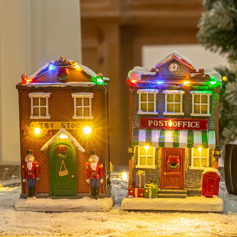 Christmas Resin House Decoration Ornaments Music Glowing House Christmas Gift Resin Craft