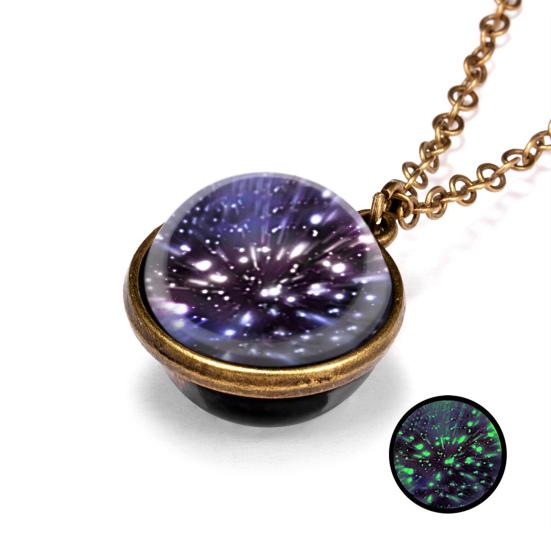 Yousheng Pendant Necklace Personality Double Sides Glow in The Dark Vintage Colorful Galaxy Glass Ball Necklace Jewelry Accessory
