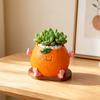 Cute Smiling Orange Succulents Planter, Realistic Orange Shaped Pot with Wooden Base, Kawaii Desktop Decor for Office Desk, Indoor Small Plant Pot