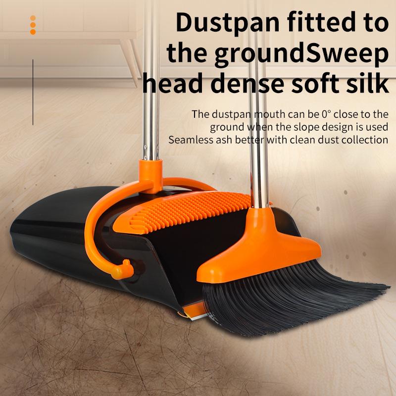 Family Upright Broom & Dustpan Set with Extra Long Handle for Indoor/Outdoor Use