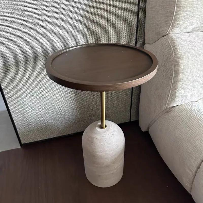 Creative Stone Base Coffee Tables Raised Edge Tea Desk Waterproof Heatproof Side Stand Solid Wood Indoor Household Living Room F