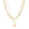 18K Gold Plated Layered Heart Lock Pendant Necklace, Dainty Chunky Paperclip Chain Double Layer Choker for Women, Trendy Jewelry