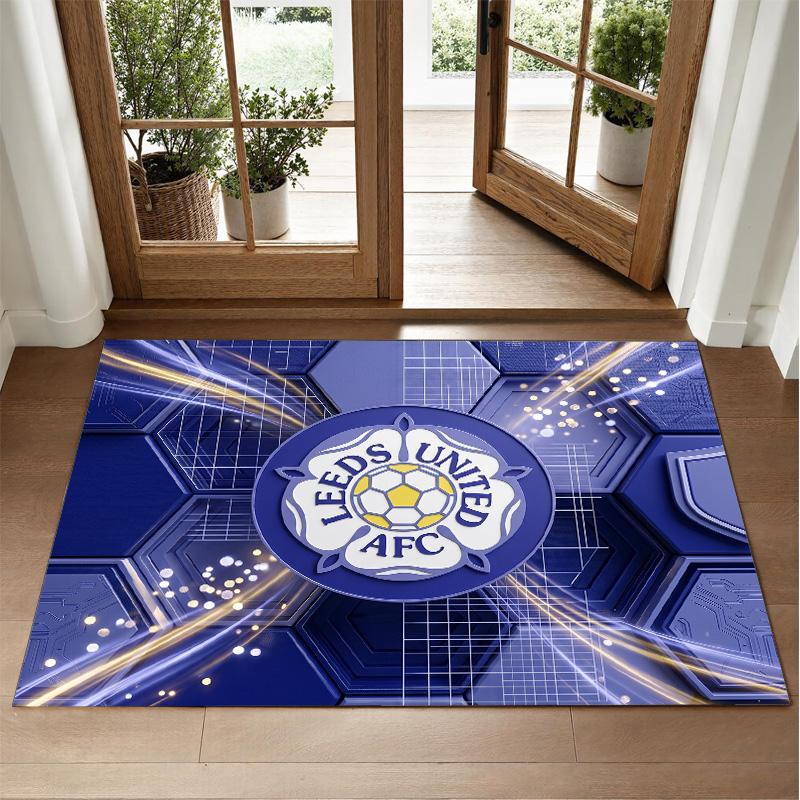 Leeds United Football Design Crystal Velvet Rug Soft Decorative Mat for Bedroom Entrance
