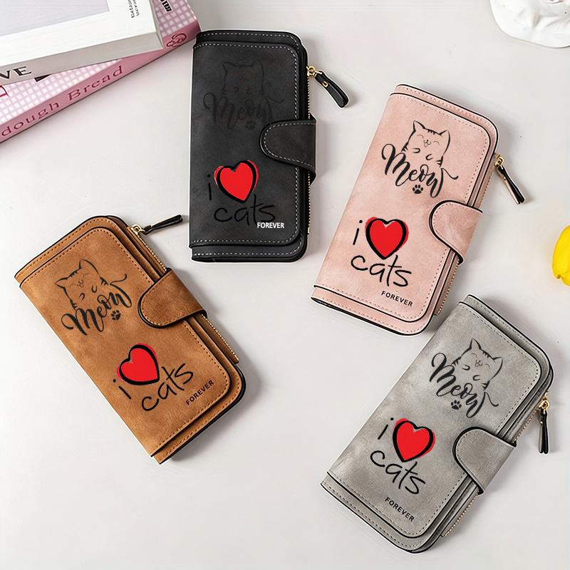 Women's Long Wallet Black Cat Pattern Multi-functional Snap Closure Coin Purse Portable Daily Commute Wallet for Cat Lovers Birthday Gift Travel
