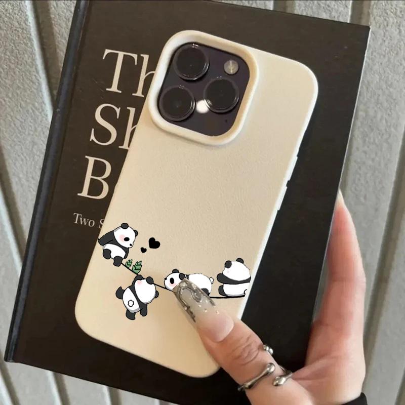 17AIR Interacting Pandas Phone Case For iPhone 14 15 16E Plus Pro X XR XS 16E iPhone 11 12 13 Pro Max Candy Color Lichee Pattern