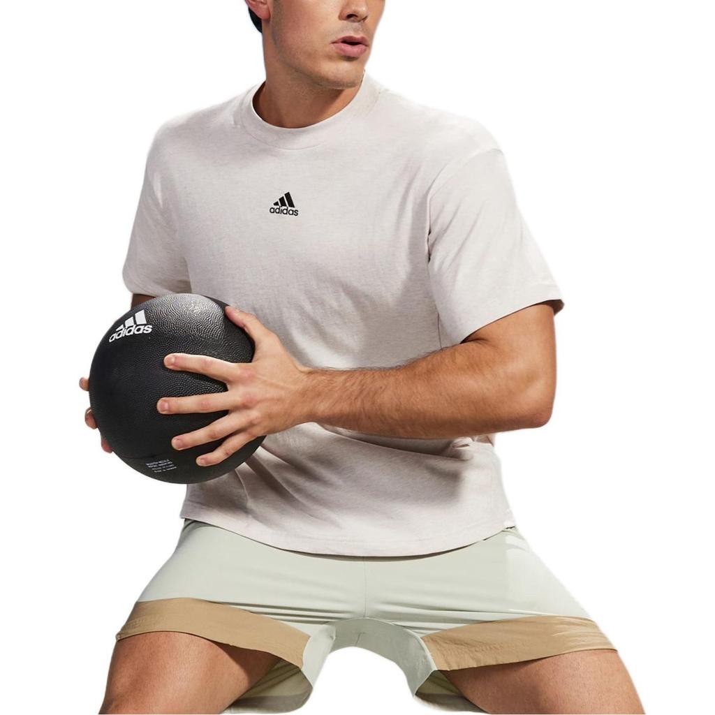 adidas T Shirts Men's Beige Gray Crew Neck Moderate Straight Fit H65780