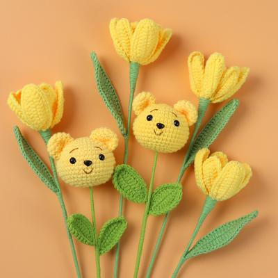 Bouquet d'Animaux au Crochet Mignon Dessin Animé Tricoté à la Main Fleur Artificielle Fausse Fleur Cadeau pour Enfants Décoration de Pâques 2025 Cadeau pour Enfants