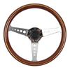 Volante Retrò Classico Effetto Legno 350mm Argento 3 Raggi Foro Tondo Staffa Volante da Corsa con Linee Gialle