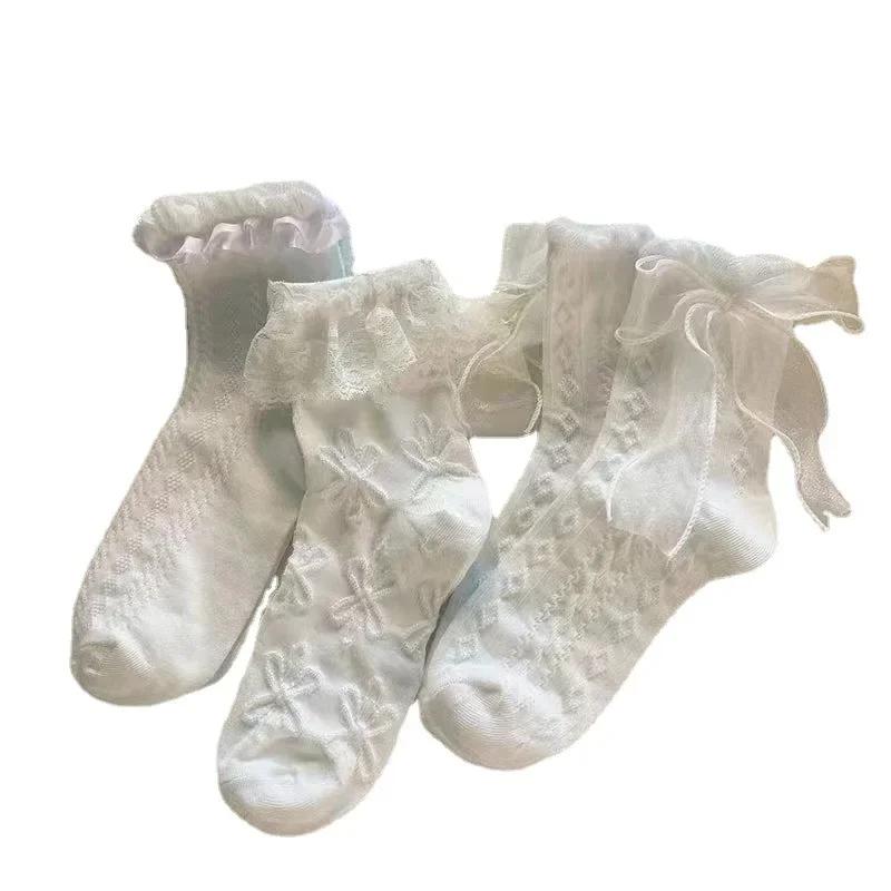Damensocken, einfarbig, schwarz, weiß, Lolita, Spitzen, Rüschensocken, Sommer, dünne Socken im japanischen Stil, Kawaii, süße Mädchen, süße kurze Socken für Damen