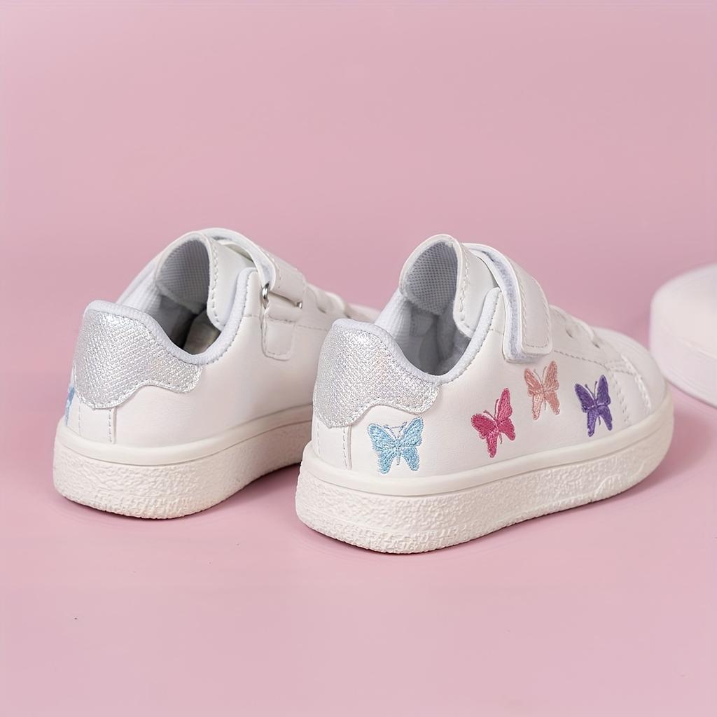 [Slip-Resistant | Comfortable] Slip-Resistant, Comfortable Youngsters' Butterfly Sneakers - Lace-Up Casual Shoes with Closure, White Low-Top Design