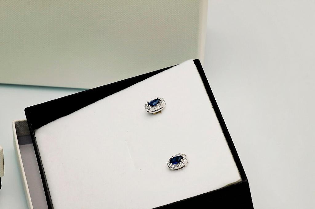 Silver Stud Earrings with Blue Cubic Zirconia