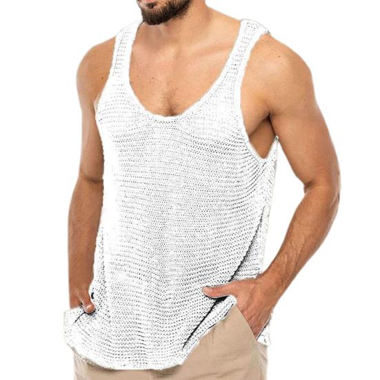 Men Tank Top Solid Color U Neck Loose Type Knitted Super Breathable Summer Tops Daily Clothes M белый