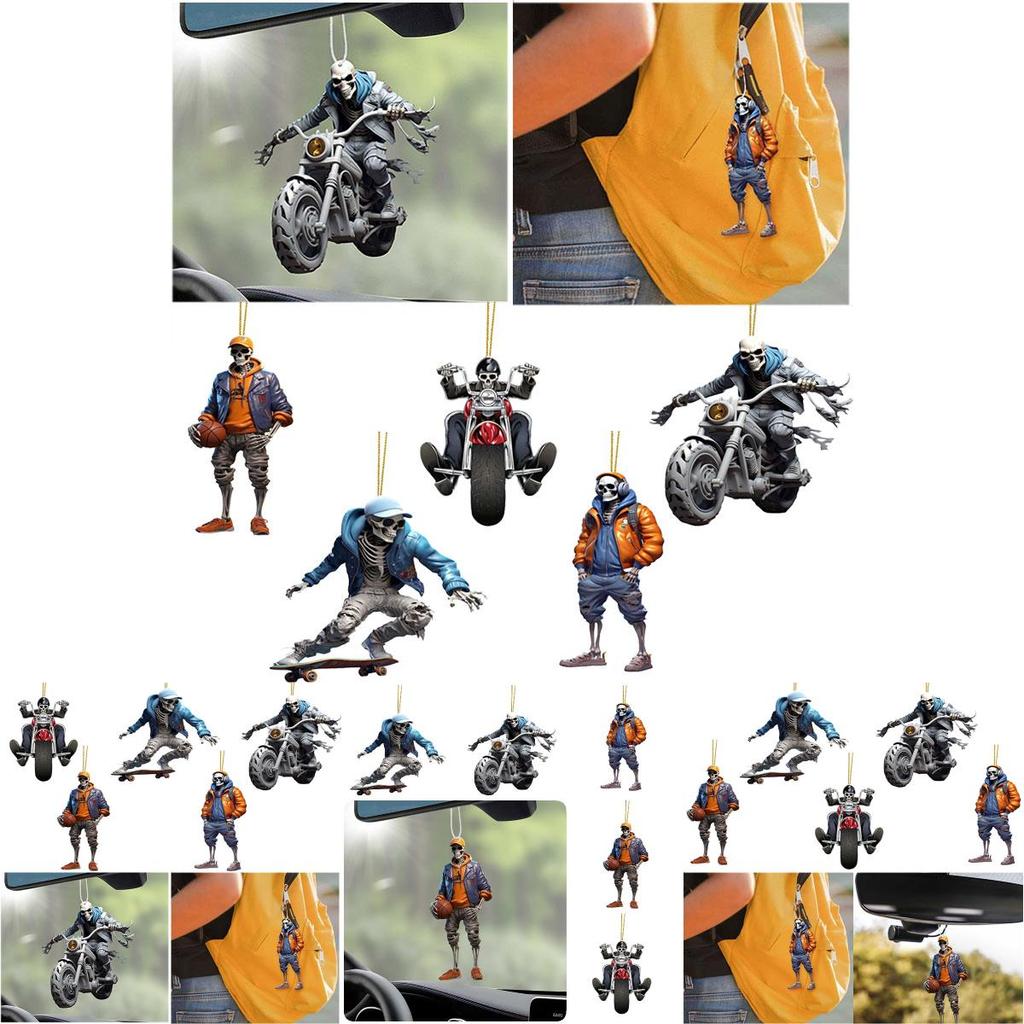 Cute Acrylic Halloween Skull Car Hanging Ornament Halloween Christmas Tree Decorations Festive Home Decor