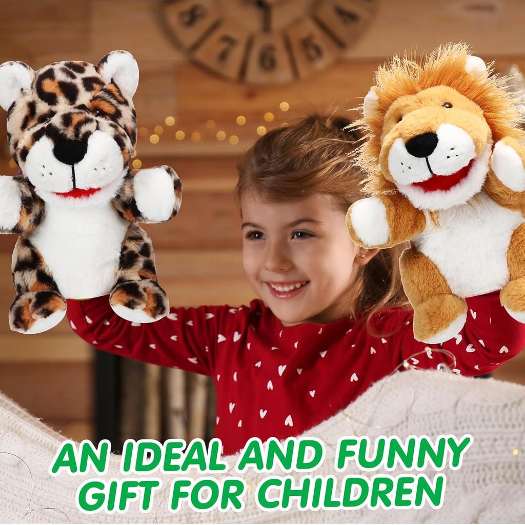 Lenwen 6 Pcs Valentines Day Gifts for Kids Hand Puppets Bulk with Working Mouth 10 Inches Plush Animal Hand Puppet Toddler Plush Toys for Classroom