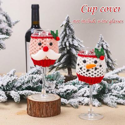 Christmas Woolen Wine Glass Set Wine Bottle Set Santa Claus Snowman Christmas Table Decorations