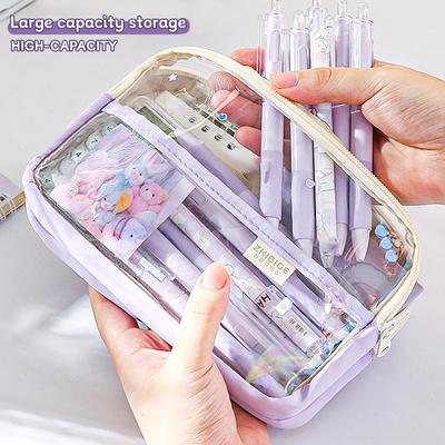 Large Capacity Transparent Four-layer Pencil Case Student Stationery Storage Bag School Office Supplies Stationery