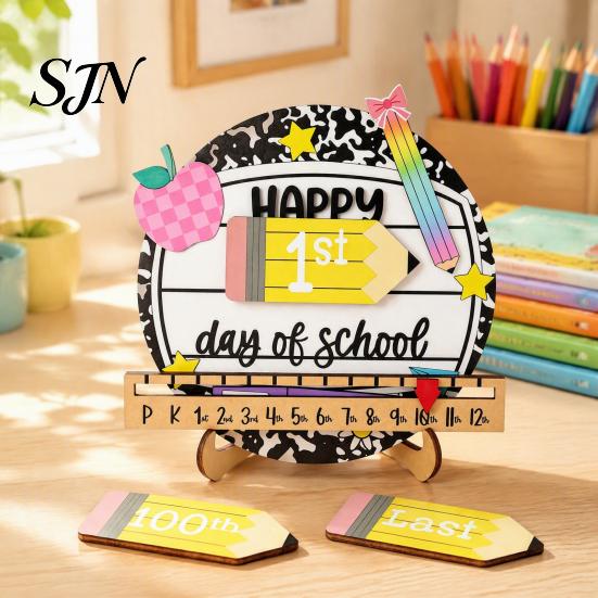 Educational Writing Board for Children First Day of School Chalkboard Sign, Reusable Wooden Milestone Board, Preschool Sign Back to