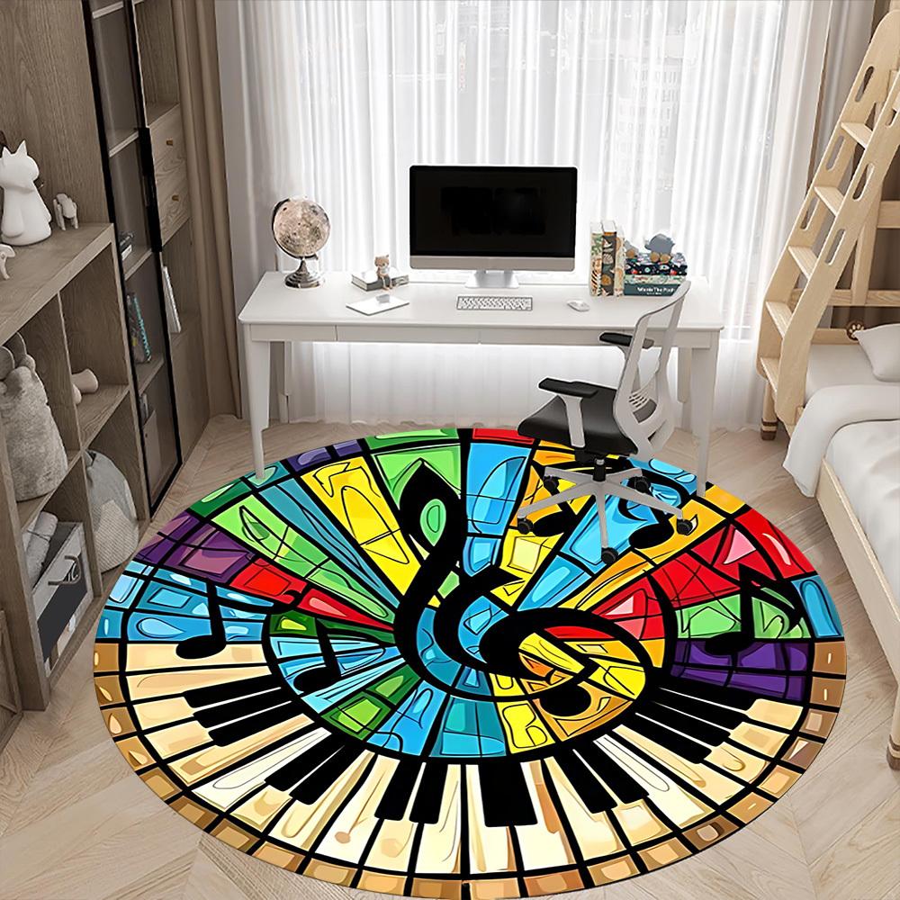 1pc Music Notes Office Round Area Rug,  Mat Suitable ForOffice, Under Office Chairs Bedroom Living Room Home Decor, Room Deco