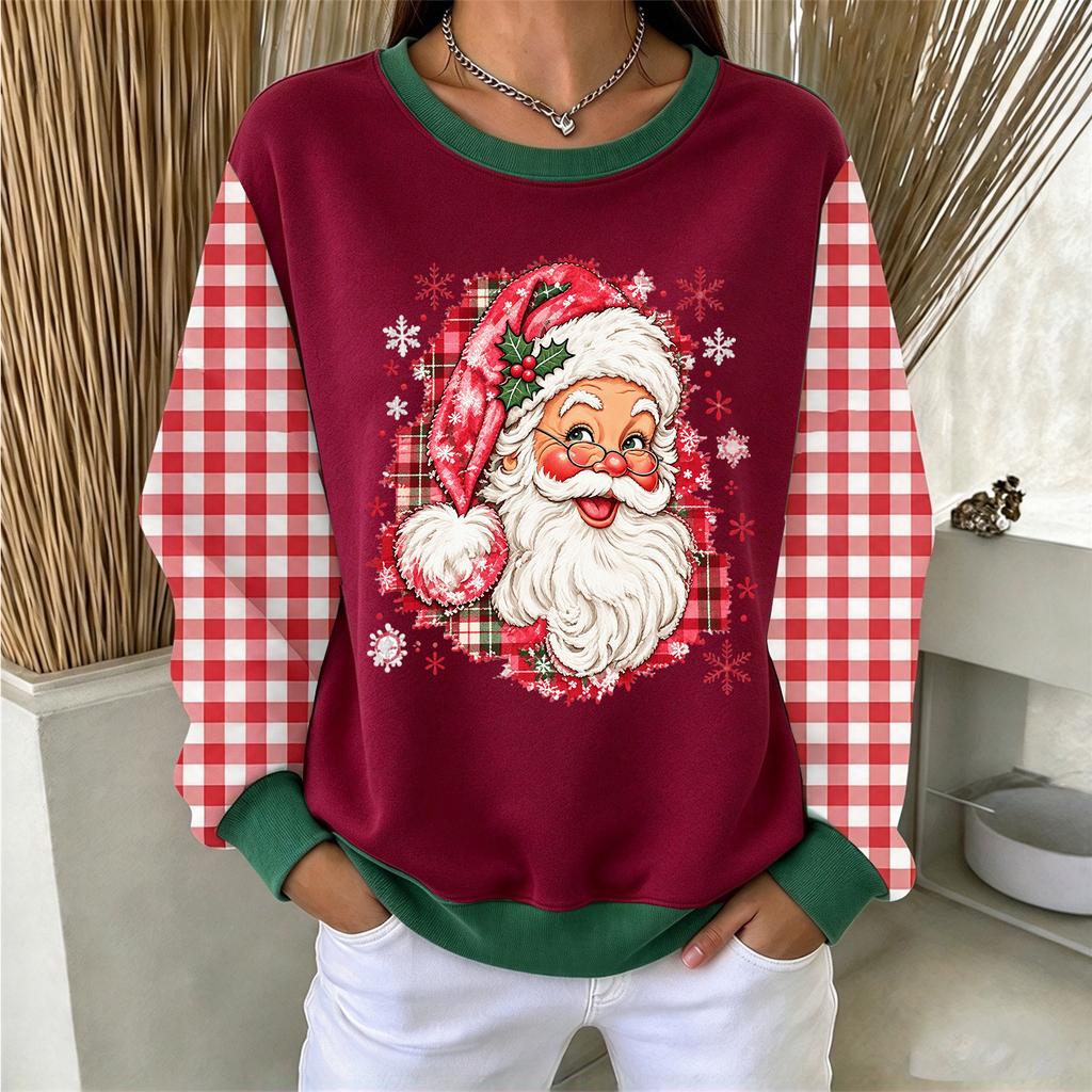 Women's Casual Christmas Print Crewneck Pullover Sweatshirt for Holiday Everyday Wear