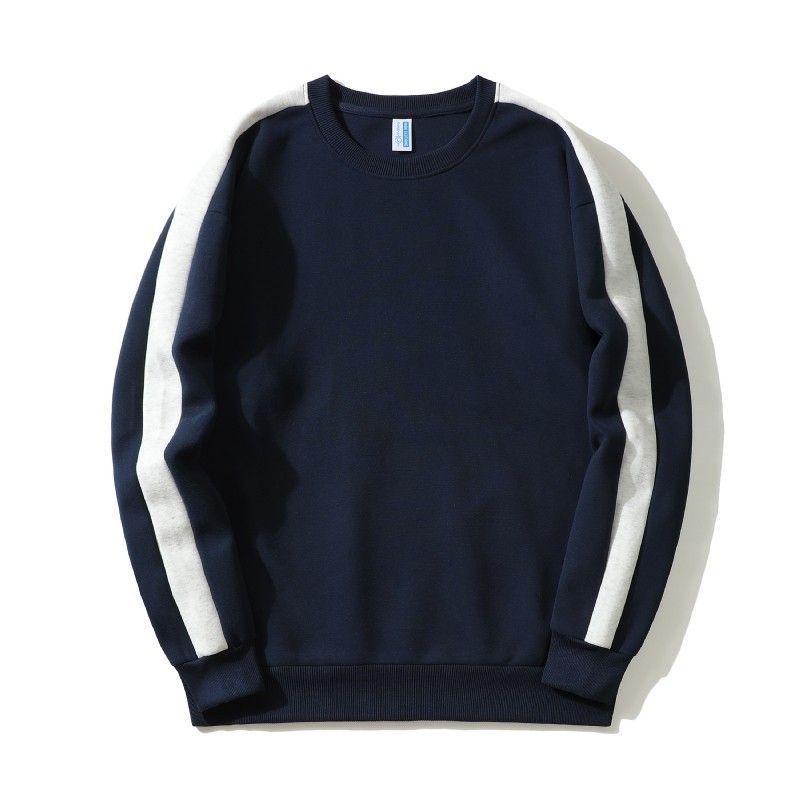 Unisex Trendig Färgblockad Huvtröja med Ränder: Avslappnad Rund Hals, Lång Ärm, Perfekt för Par och Vardagsbruk