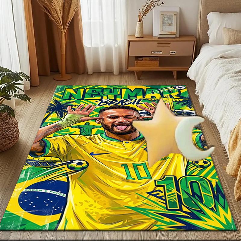 Glücklicher Fußball Neymar Reise Teppich Spiel Teppich, Fußmatte für Schlafzimmer Wohnzimmer Eingangsbereich Teppich, Wohnkultur Idee Geschenk für Weihnachten Geburtstag