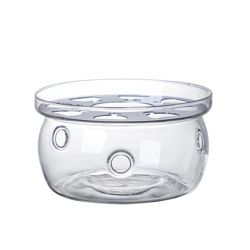 Floral Heat-Resistant Glass Tea Set with Round Base, Warm Tea Pot, and Aromatherapy Candle Holder.