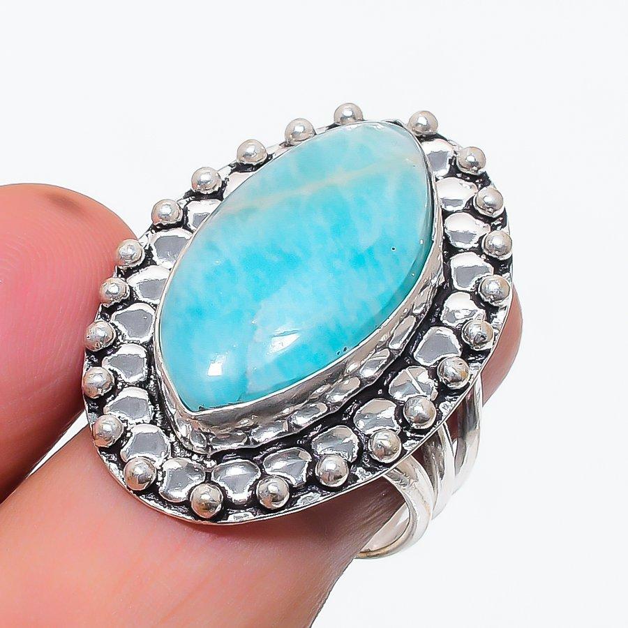 

Натуральный Амазонит Драгоценный Камень Серебро 925 пробы Ювелирное Кольцо Размер 7.5 f9z48