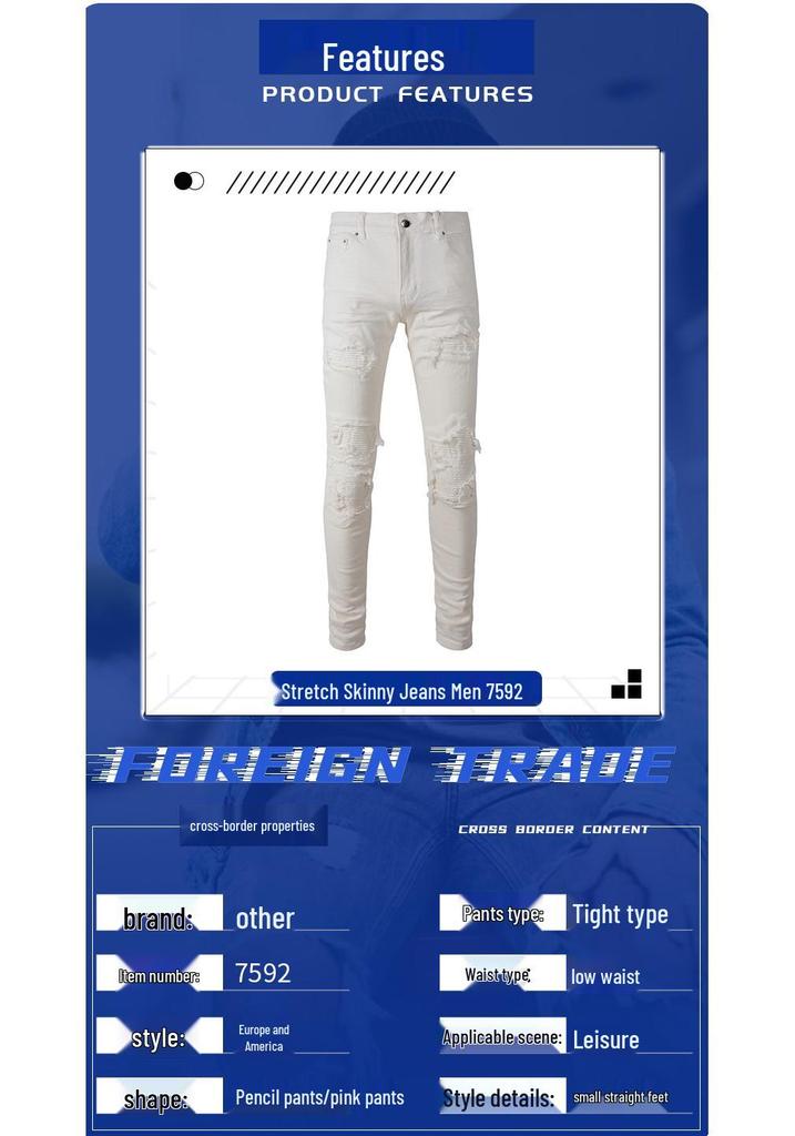 Trendige weiße Ripped Slim Fit Jeans für Herren mit Aufnähern