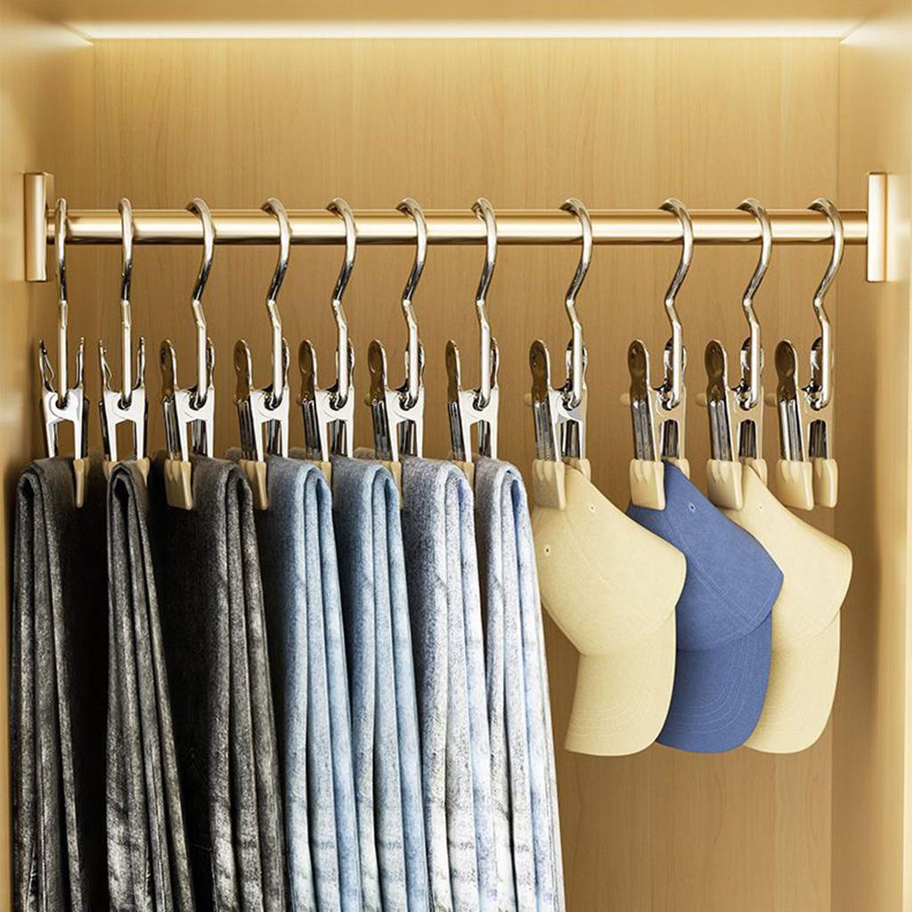 Set of 10pcs Durable Clips Bag Hanger Pants Hooks Stainless Steel Garment Clips for Travel and Home Clothing Storage