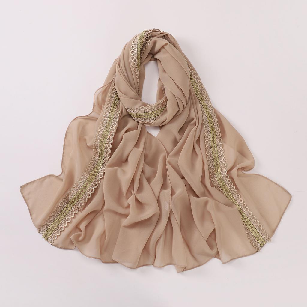 Colored Lace Pearl Bubble Chiffon Hijabs For Women Shawl Scarf High Quality Beads Headband Wrap Foulard Muslim Hijab Turban