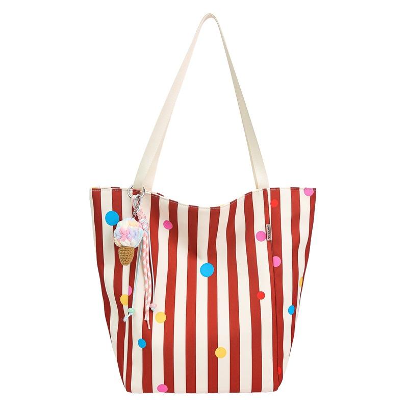 

Summer new fashion women s bags, striped shoulder bags, cute printed tote bags, large-capacity simple commuter bags single pack