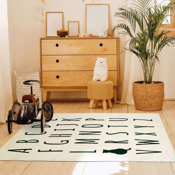 Kinderteppich mit Alphabet- und Katzenaufdruck 120x170