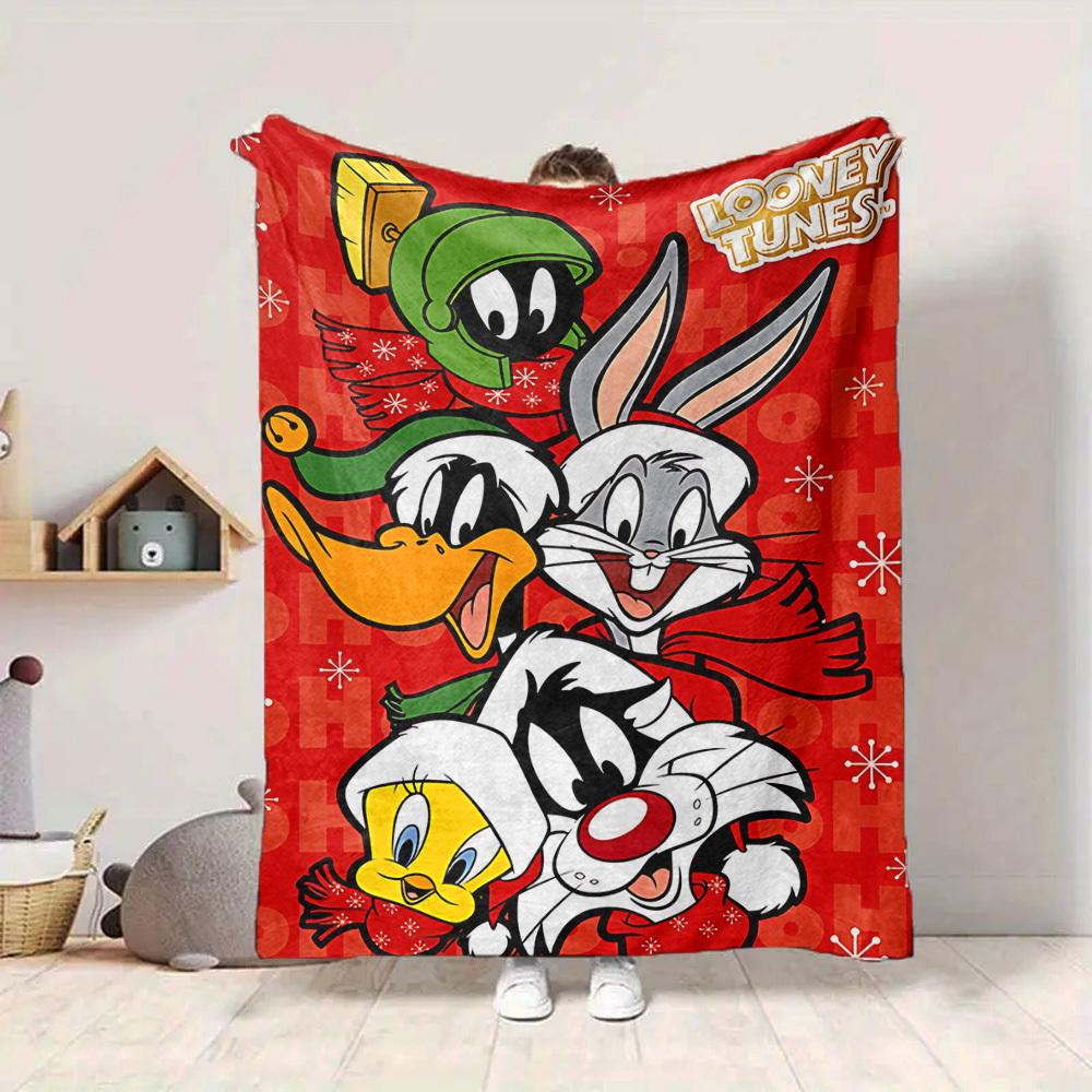 1pc Looney Tunes Flannel Throw Blanket - HD Printed Lightweight Soft Warm All-Season Blanket for Sofa, Bed, Travel076