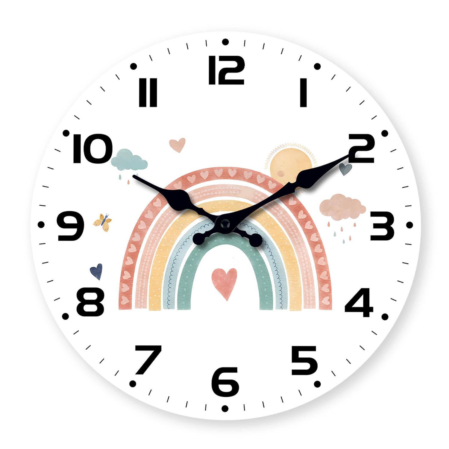 High-Quality Creative High-Quality Cartoon High-Quality Sun High-Quality Rainbow High-Quality Wooden High-Quality Wall High-Quality Clock (as the picture,10Inch)