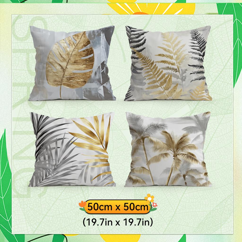 Vintage Gray And Gold Leaves Cushions Pillowcase Polyester Cushion Cover Throw Pillow Pillowcover Home Car Sofa Decor