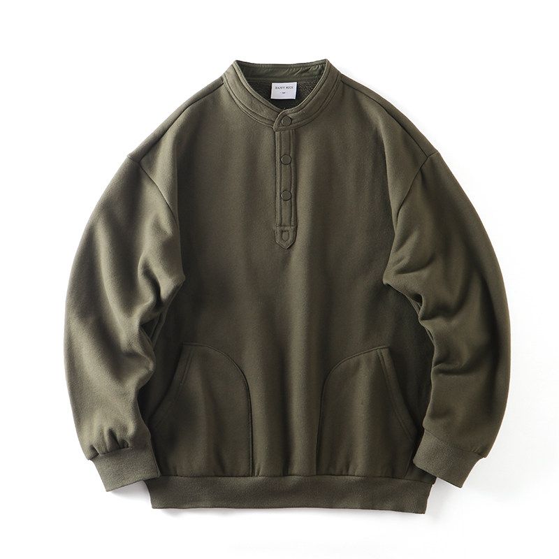 Trendy Retro Henry Collar Thickened Cattle Goods Coat Sweatshirt Army Green 2XL