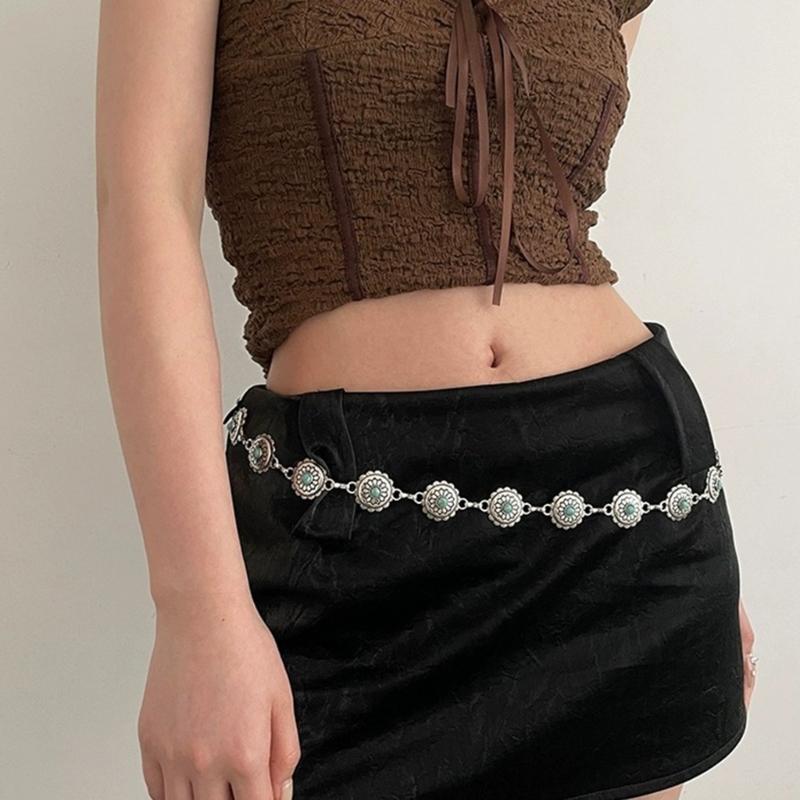Damen Legierung geschnitzte Türkis Schnalle Taillenkette für Bankett Damen Kleid Gürtel