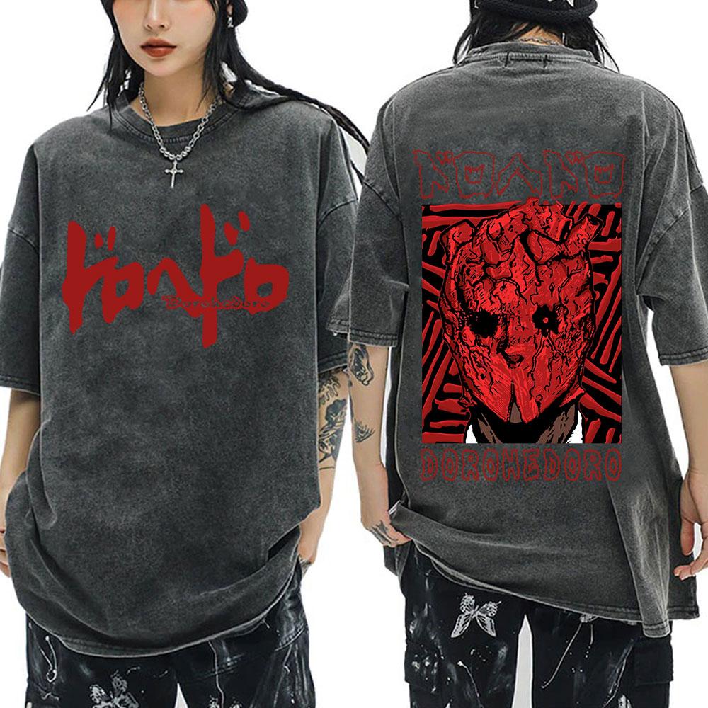 Anime Dorohedoro Gyoza Crazy Hungry Bug Vintage Washed T-shirt Men Women Manga Graphic T-shirts Gothic Horror Oversized T Shirts