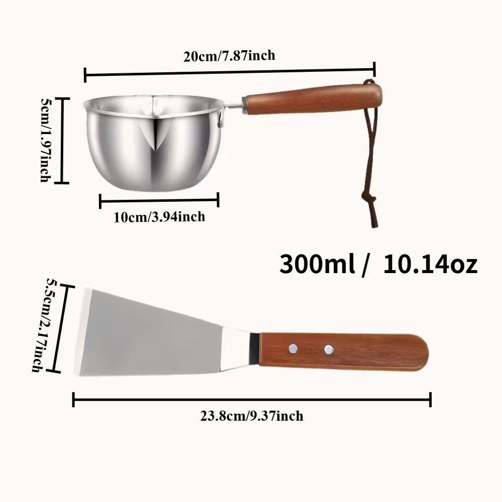 

2Pcs Kitchen Accessories, 10oz Stainless Steel Pot with Wood Handle & Cake Spatula, Durable Kitchen Tools, Daily Kitchen Items