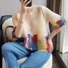 Wrinkled Spring Clothes Printed Mother Loose Sweater Mid-sleeve Summer Bottoming Shirt