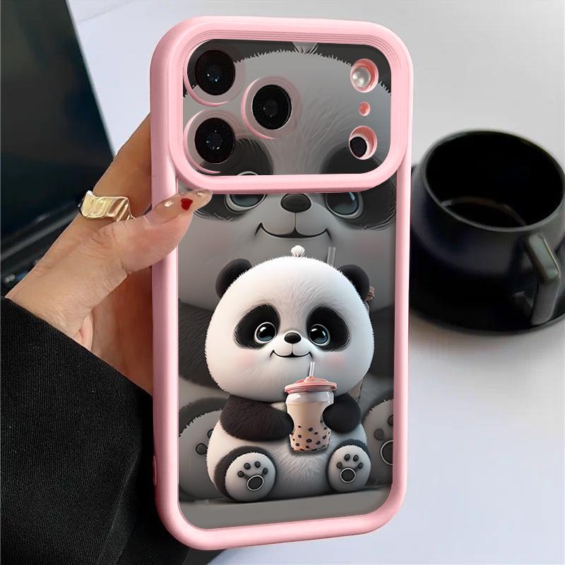 Milk tea-drinking Panda Pattern Case For iPhone 17 Pro Max Funda Shockproof Bumper Cover For iPhone 16 Pro Max 15 14 13 12 11 Air 16E