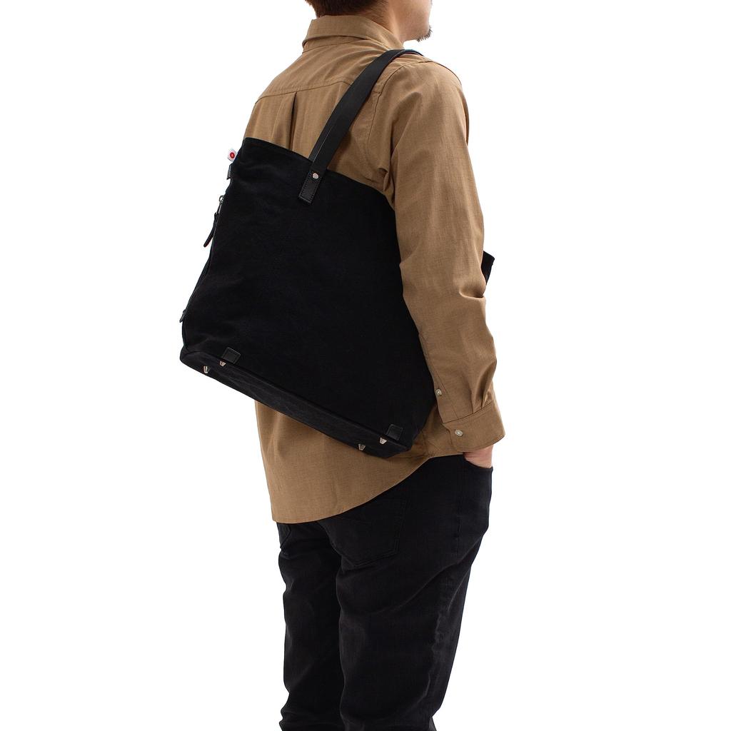 [Doubles] A4 Tote Bag with Zipper, Single-Flap, Made of Japanese No. 10 Paraffin Bio-Treated Canvas and Italian Tanned Cowhide Leather (BQZ-7433)