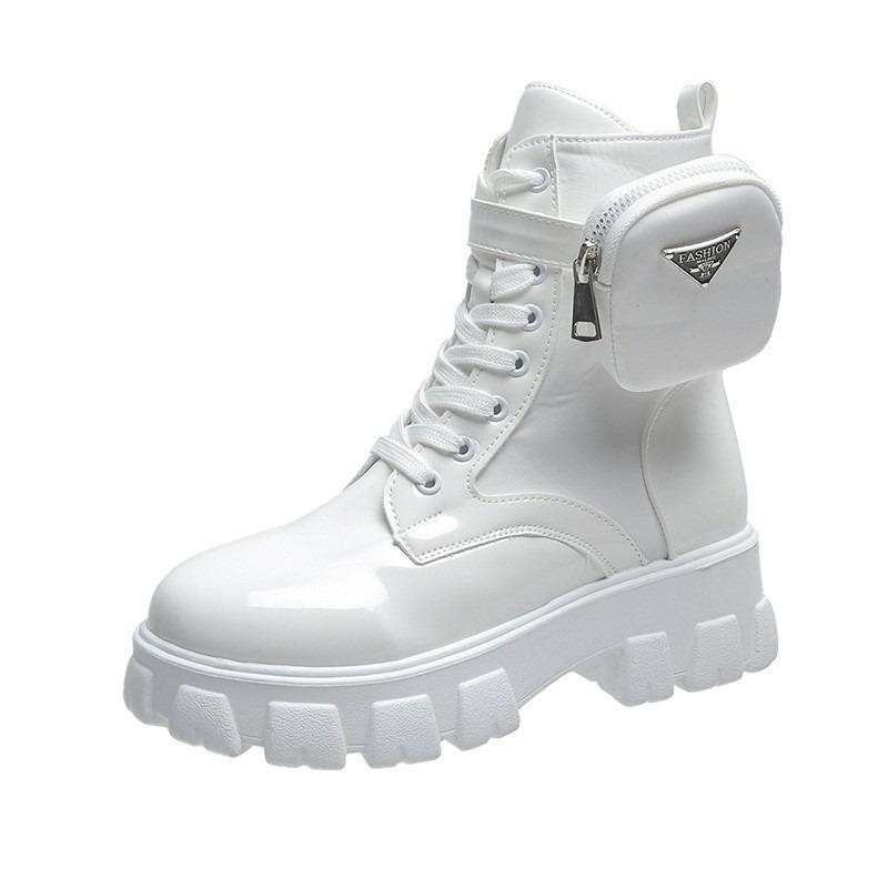 New Style Shoes: Large-sized Thick-soled Thick-heeled Short-leg  Women Lace-up Fashion Boots