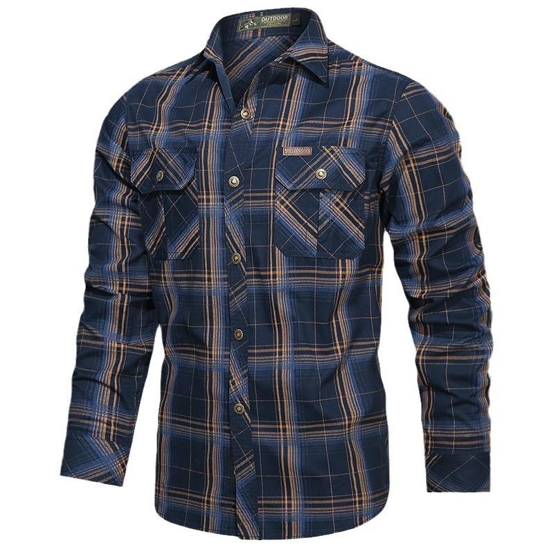 

Middle-aged and Young Men s Business Casual Large Size Cotton Work Shirt Autumn New Plaid Long-sleeved Thin Style XL