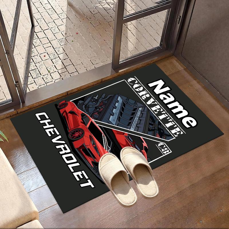 Custom Name Personalized Chevrolet Corvette Print Carpet, Versatile Home Decor Rug, for Playroom, Apartment, Balcony, Entryway, Hallway Gift